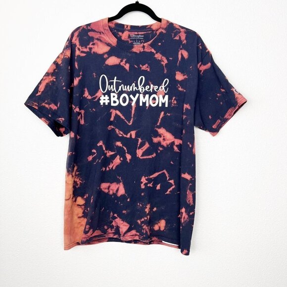 Custom Bleach Tie Dye Outnumbered Boy Mom Tee T-shirt Large - Picture 1 of 8